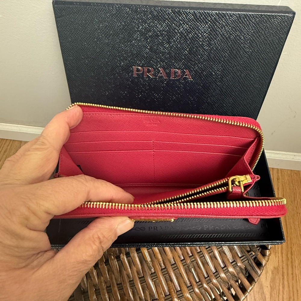 Prada Pink Saffiano Leather Zip Around Wallet - Picture 5 of 7
